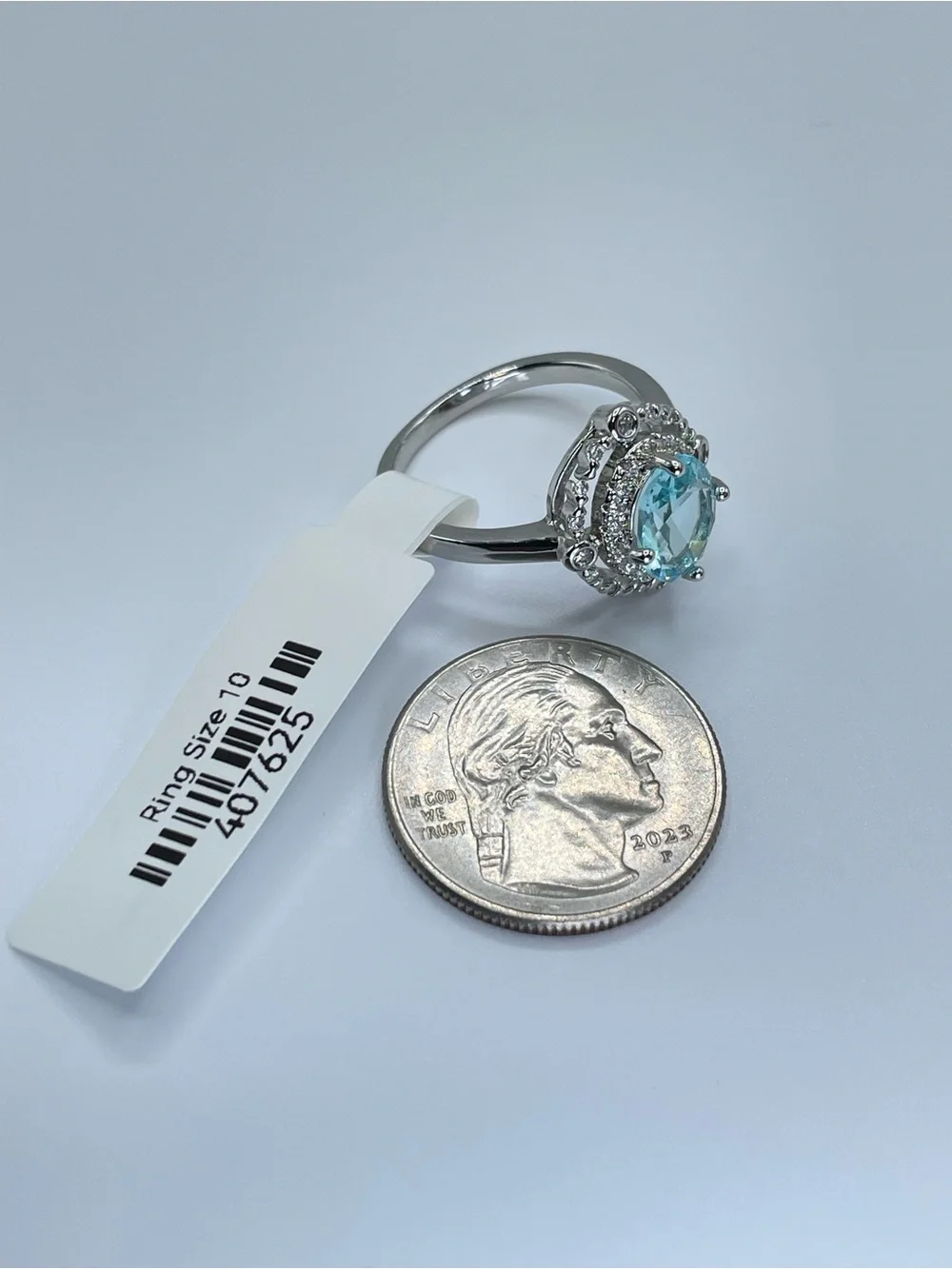 Swarovski Crystal Elements Aquamarine Blue Crystal Halo Art Deco Ring Sz 10